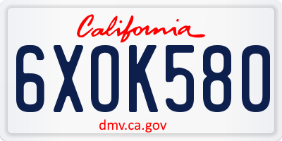 CA license plate 6XOK580