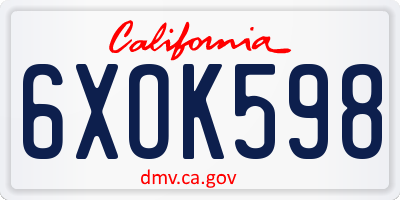 CA license plate 6XOK598