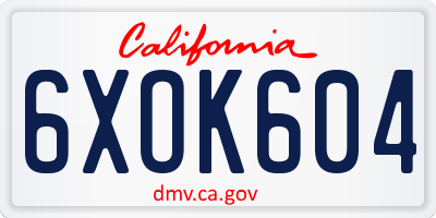 CA license plate 6XOK604