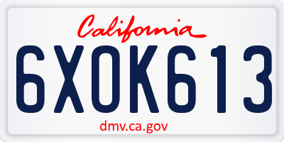 CA license plate 6XOK613