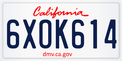 CA license plate 6XOK614