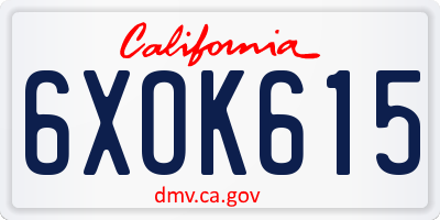 CA license plate 6XOK615