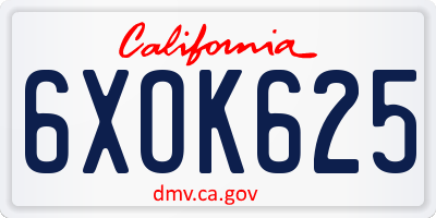 CA license plate 6XOK625