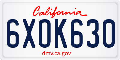 CA license plate 6XOK630