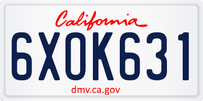 CA license plate 6XOK631