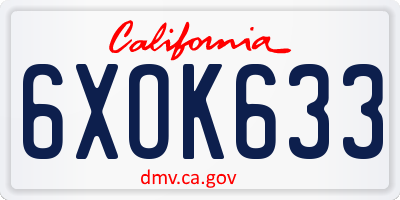 CA license plate 6XOK633