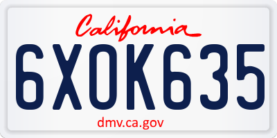 CA license plate 6XOK635