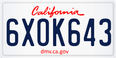CA license plate 6XOK643