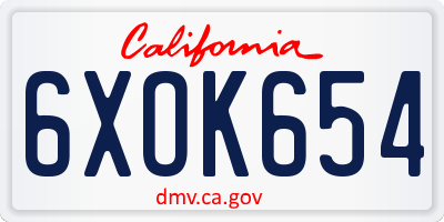 CA license plate 6XOK654