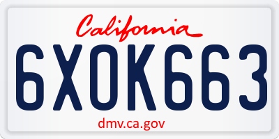 CA license plate 6XOK663