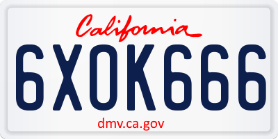 CA license plate 6XOK666