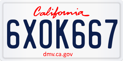 CA license plate 6XOK667
