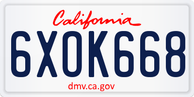 CA license plate 6XOK668