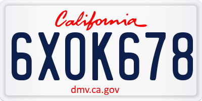 CA license plate 6XOK678