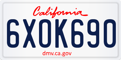 CA license plate 6XOK690