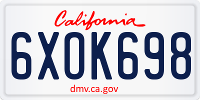 CA license plate 6XOK698
