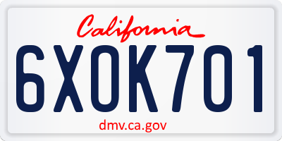 CA license plate 6XOK701