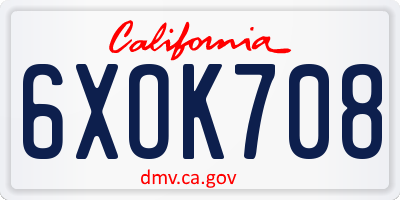 CA license plate 6XOK708