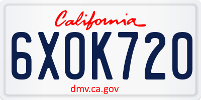 CA license plate 6XOK720