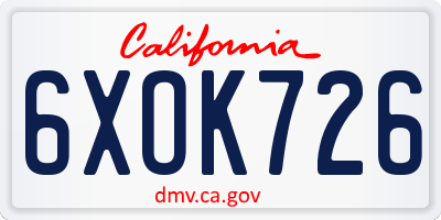 CA license plate 6XOK726