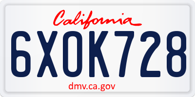 CA license plate 6XOK728