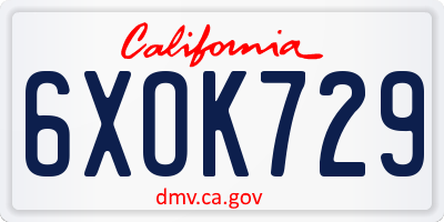 CA license plate 6XOK729