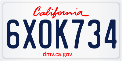 CA license plate 6XOK734