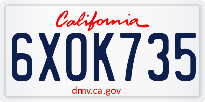 CA license plate 6XOK735
