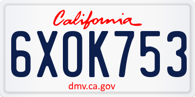 CA license plate 6XOK753