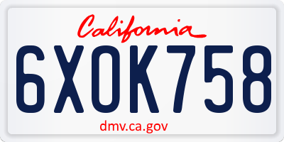 CA license plate 6XOK758