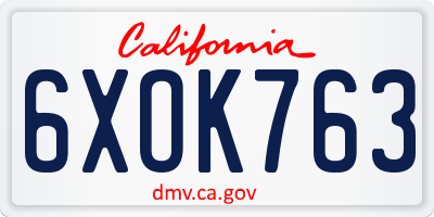 CA license plate 6XOK763