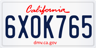 CA license plate 6XOK765