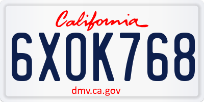 CA license plate 6XOK768
