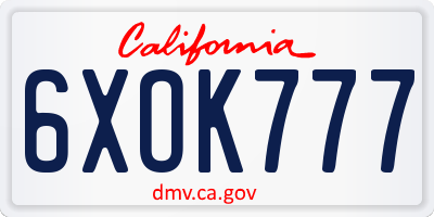 CA license plate 6XOK777