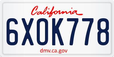 CA license plate 6XOK778