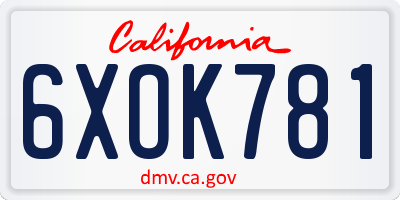 CA license plate 6XOK781