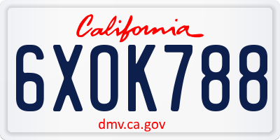 CA license plate 6XOK788