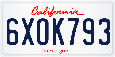 CA license plate 6XOK793