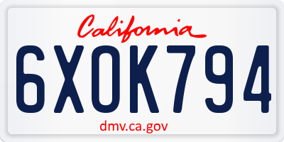 CA license plate 6XOK794
