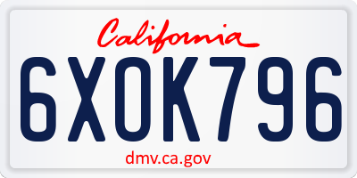 CA license plate 6XOK796