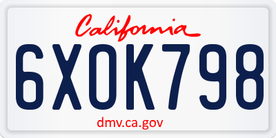 CA license plate 6XOK798