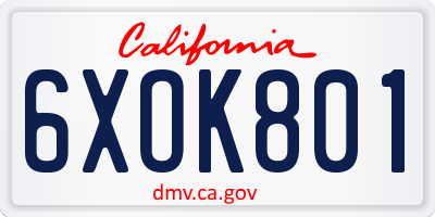 CA license plate 6XOK801