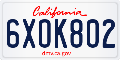 CA license plate 6XOK802