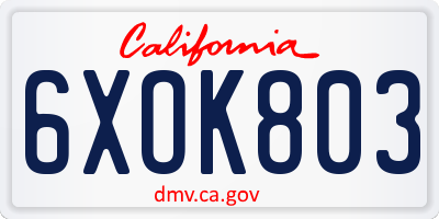 CA license plate 6XOK803
