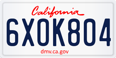 CA license plate 6XOK804