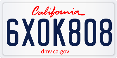 CA license plate 6XOK808