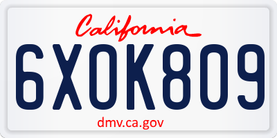 CA license plate 6XOK809