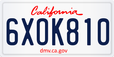 CA license plate 6XOK810