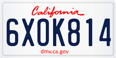 CA license plate 6XOK814