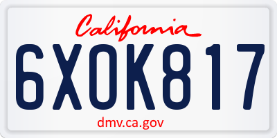 CA license plate 6XOK817